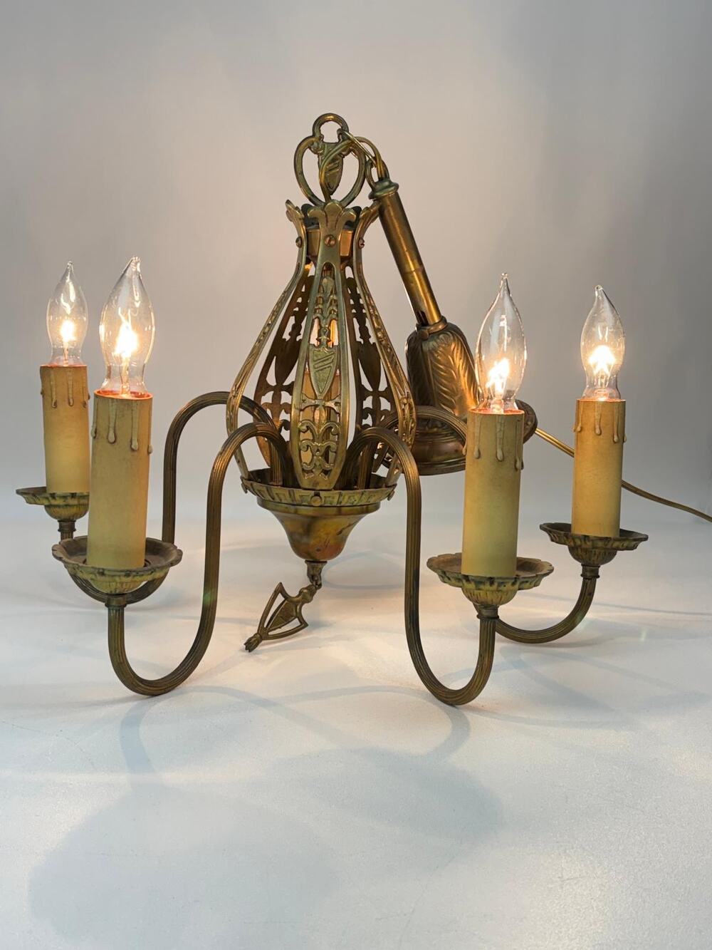 Antique 1920s 30s Spanish Revival Chandelier Tudor Style Gothic 5 Light 16"